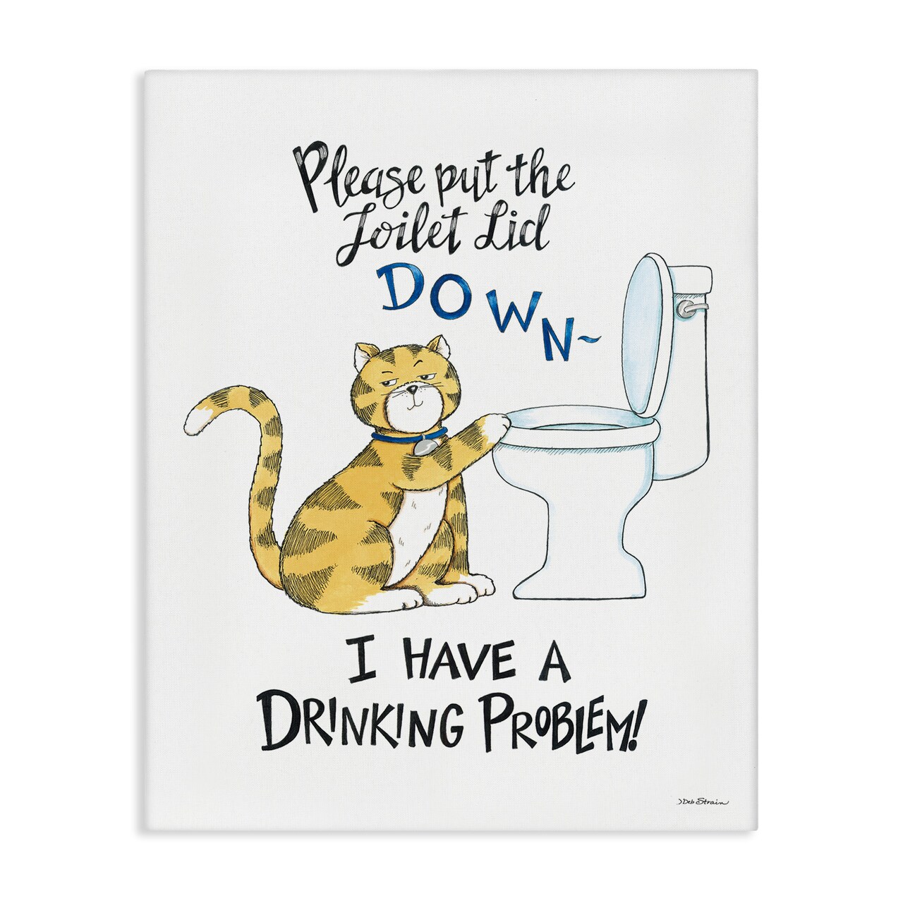 Stupell Industries Funny Cat & Toilet Canvas Wall Art Design by Deb Strain